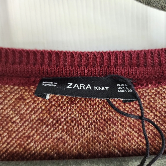 Zara Burgundy and Cream V-Neck Sweater - Picture 2 of 8